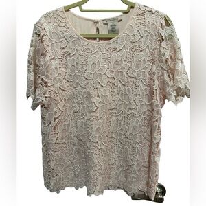 Philosophy - Pink Lace overlay Short Sleeve Top - Size L